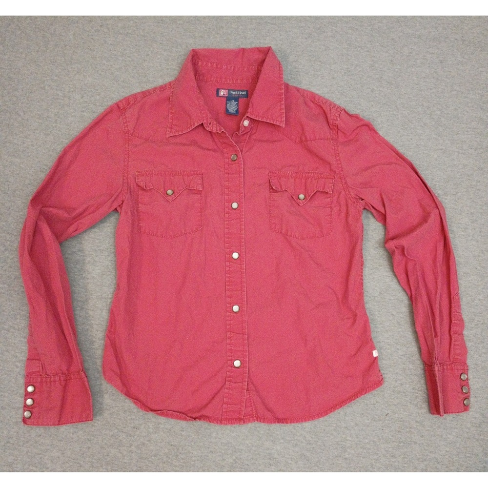 Duck Head Jeans Co Vintage Womens L Burnt Orange Cotton Pearl Snap Western Shirt